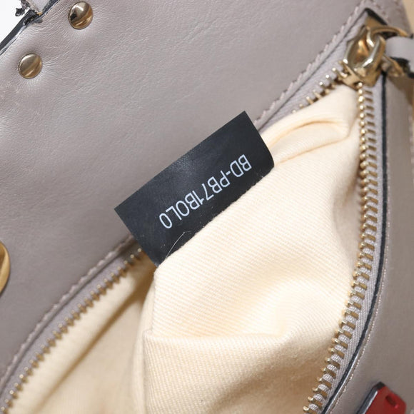 Valentino Studs Tote Bag Leather Gray Gold Tone Auth bs37779