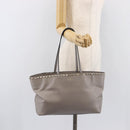 Valentino Studs Tote Bag Leather Gray Gold Tone Auth bs37779-28