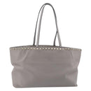 Valentino Studs Tote Bag Leather Gray Gold Tone Auth bs37779-3