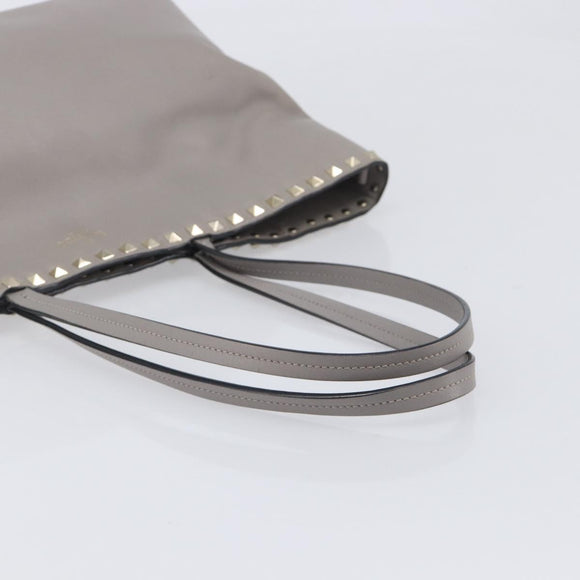 Valentino Studs Tote Bag Leather Gray Gold Tone Auth bs37779