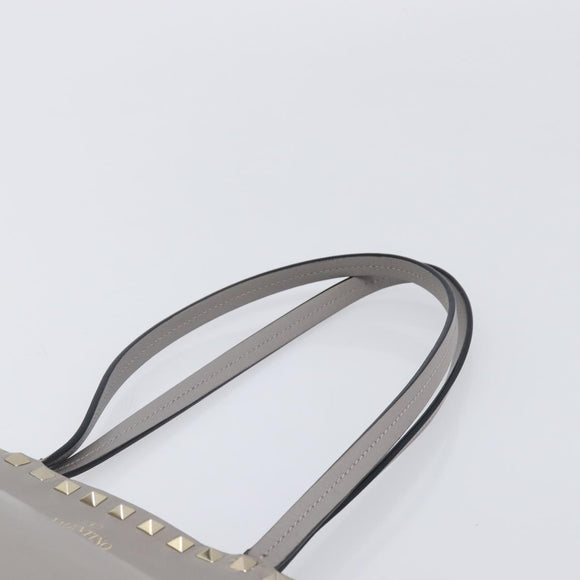 Valentino Studs Tote Bag Leather Gray Gold Tone Auth bs37779