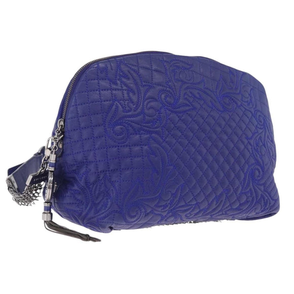Gianni Versace Shoulder Bag Leather Blue Silver Auth bs37784A