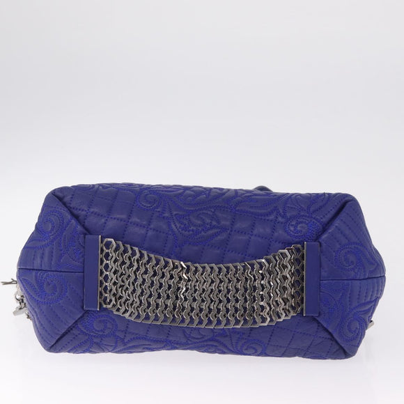 Gianni Versace Shoulder Bag Leather Blue Silver Auth bs37784A