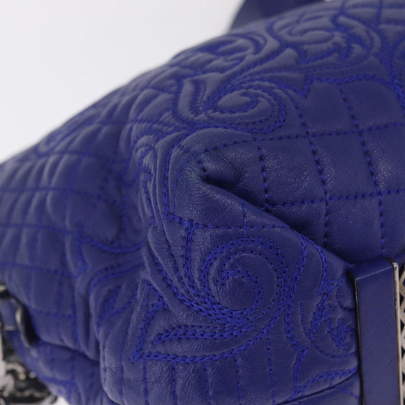 Gianni Versace Shoulder Bag Leather Blue Silver Auth bs37784A