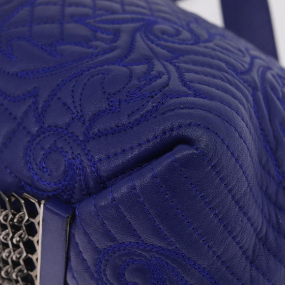 Gianni Versace Shoulder Bag Leather Blue Silver Auth bs37784A