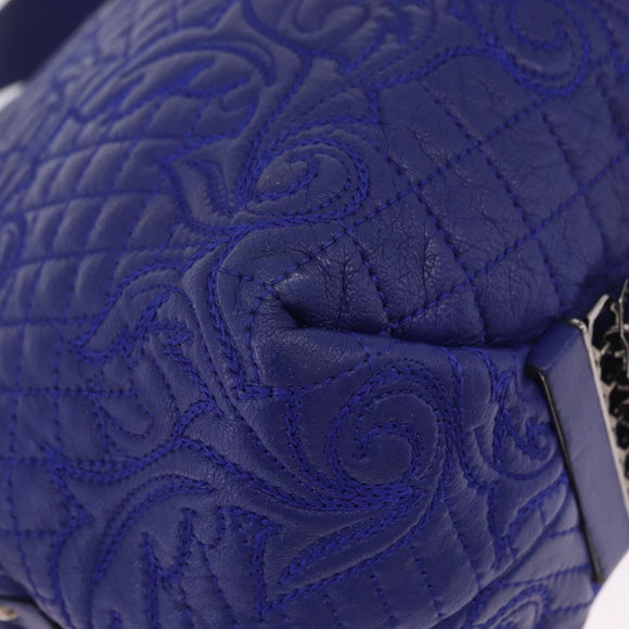 Gianni Versace Shoulder Bag Leather Blue Silver Auth bs37784A