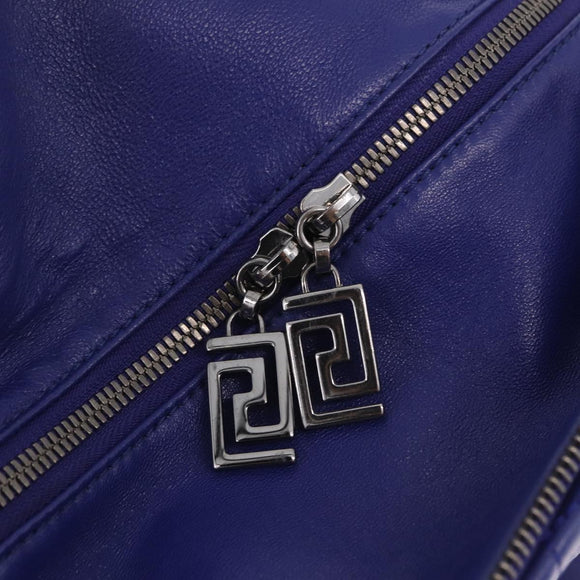 Gianni Versace Shoulder Bag Leather Blue Silver Auth bs37784A