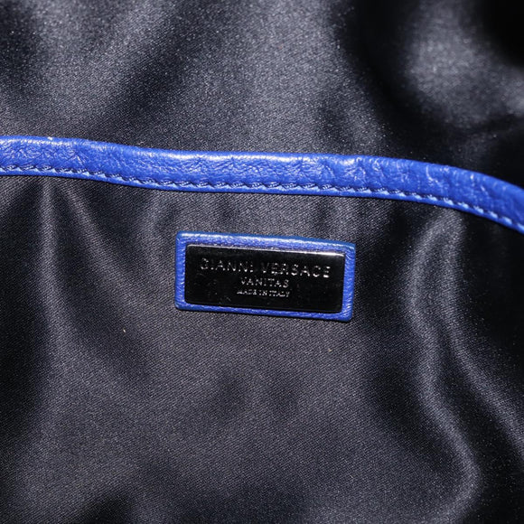 Gianni Versace Shoulder Bag Leather Blue Silver Auth bs37784A