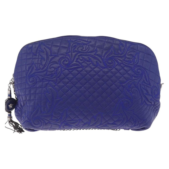 Gianni Versace Shoulder Bag Leather Blue Silver Auth bs37784A