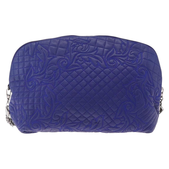 Gianni Versace Shoulder Bag Leather Blue Silver Auth bs37784A