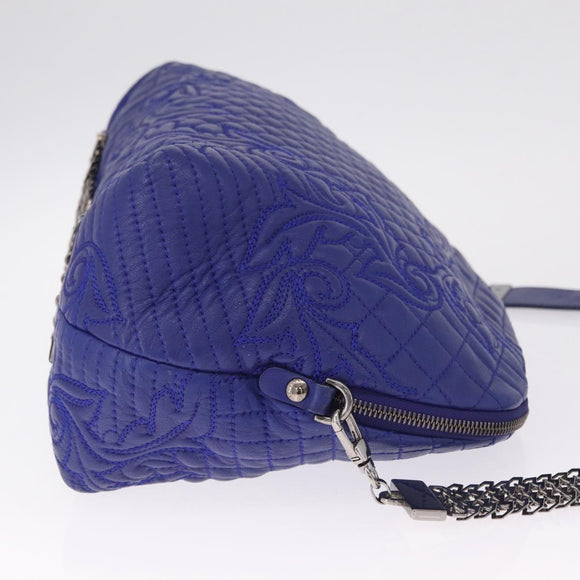 Gianni Versace Shoulder Bag Leather Blue Silver Auth bs37784A