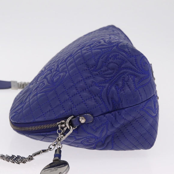 Gianni Versace Shoulder Bag Leather Blue Silver Auth bs37784A