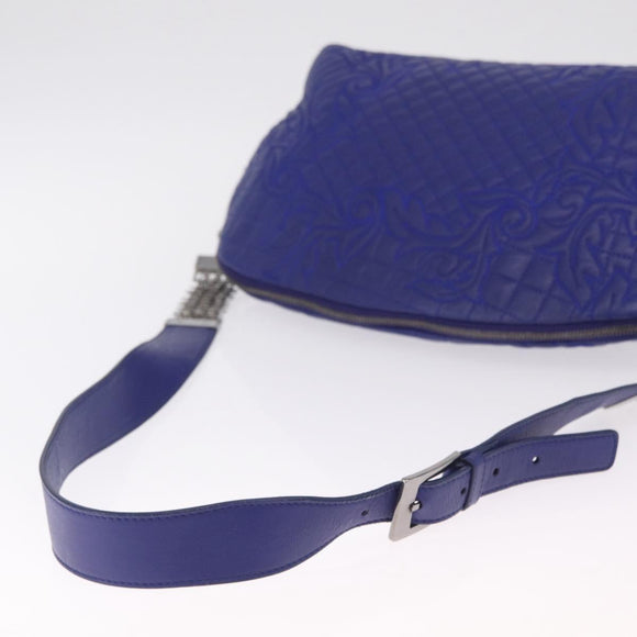 Gianni Versace Shoulder Bag Leather Blue Silver Auth bs37784A