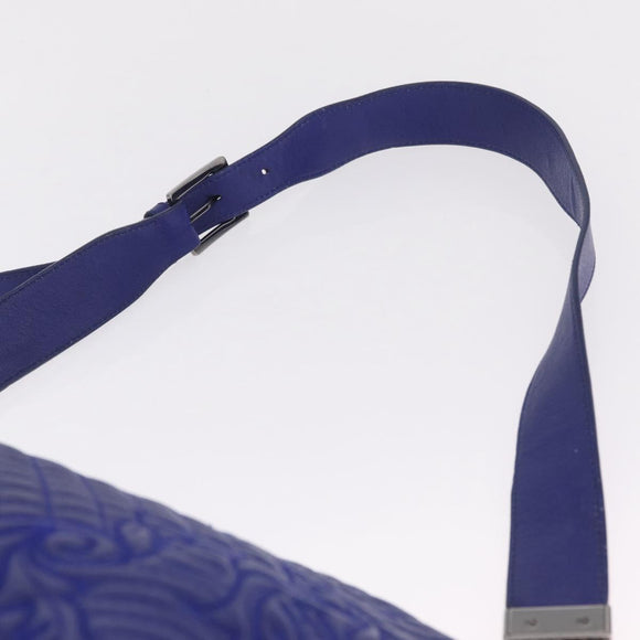 Gianni Versace Shoulder Bag Leather Blue Silver Auth bs37784A
