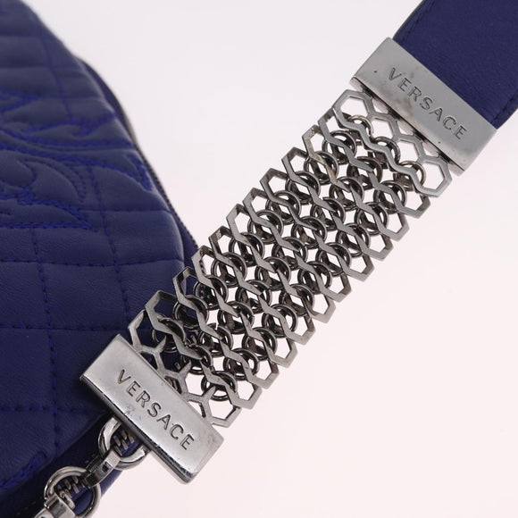 Gianni Versace Shoulder Bag Leather Blue Silver Auth bs37784A