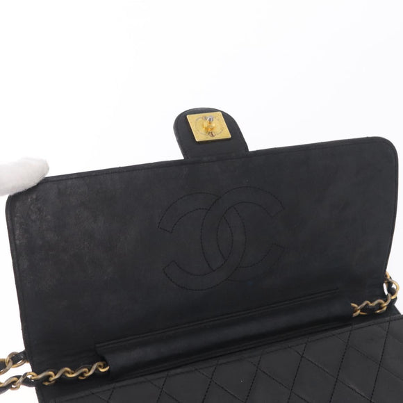 CHANEL Matelasse Chain Shoulder Bag Lamb Skin Black Gold Tone CC Auth bs37785