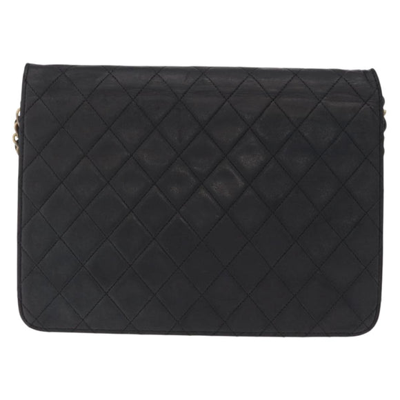 CHANEL Matelasse Chain Shoulder Bag Lamb Skin Black Gold Tone CC Auth bs37785
