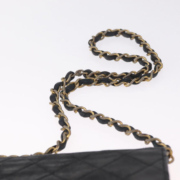 CHANEL Matelasse Chain Shoulder Bag Lamb Skin Black Gold Tone CC Auth bs37785