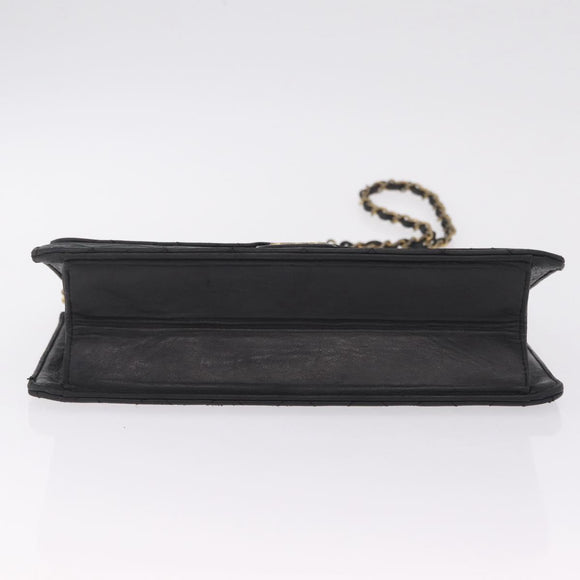 CHANEL Matelasse Chain Shoulder Bag Lamb Skin Black Gold Tone CC Auth bs37785