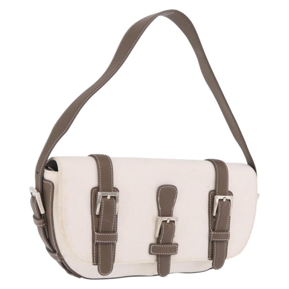 LOEWE Shoulder Bag Canvas White Silver Auth bs37789A
