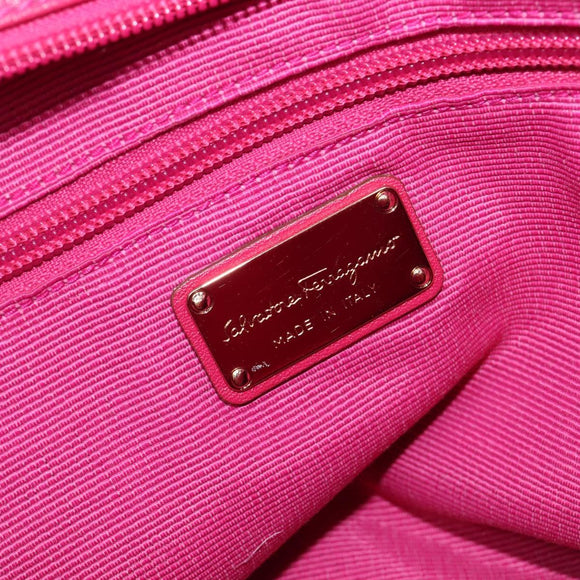 Salvatore Ferragamo Vala Tote Bag Patent Pink Gold Tone Auth bs37792