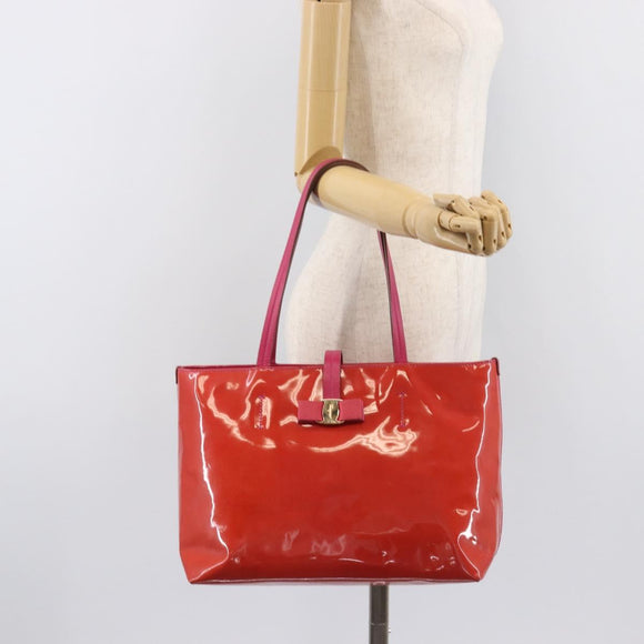 Salvatore Ferragamo Vala Tote Bag Patent Pink Gold Tone Auth bs37792