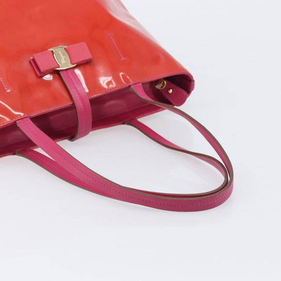 Salvatore Ferragamo Vala Tote Bag Patent Pink Gold Tone Auth bs37792