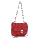 Miu Miu Matelasse Chain Shoulder Bag Leather Red Silver Auth bs37793A-1