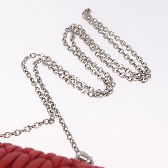 Miu Miu Matelasse Chain Shoulder Bag Leather Red Silver Auth bs37793A