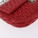 Miu Miu Matelasse Chain Shoulder Bag Leather Red Silver Auth bs37793A-12