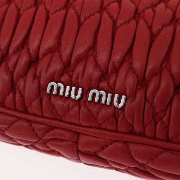 Miu Miu Matelasse Chain Shoulder Bag Leather Red Silver Auth bs37793A