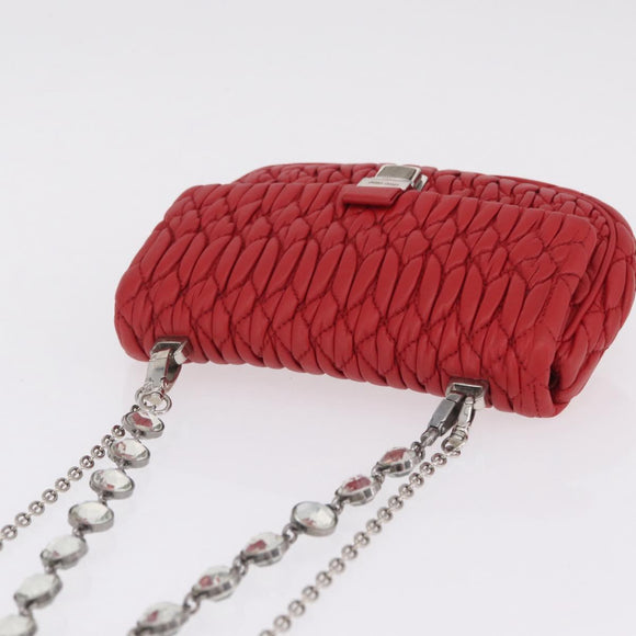 Miu Miu Matelasse Chain Shoulder Bag Leather Red Silver Auth bs37793A