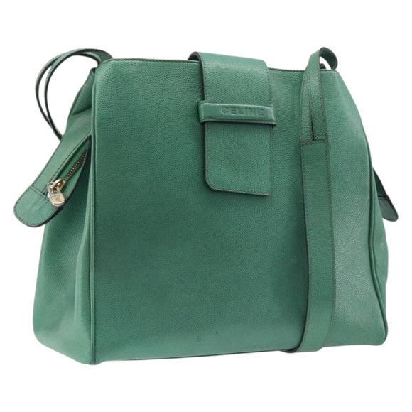 CELINE Shoulder Bag Leather Green Gold Tone Auth bs37794