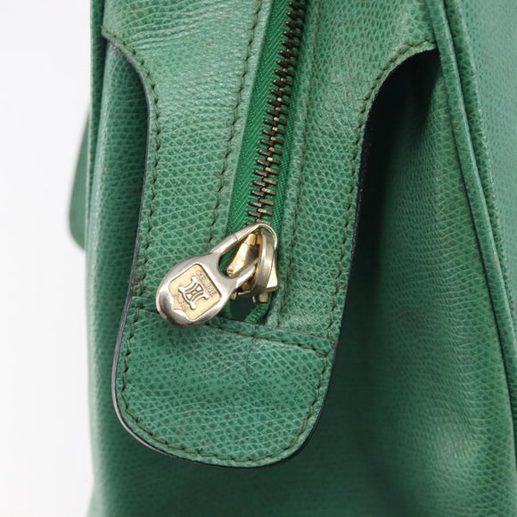 CELINE Shoulder Bag Leather Green Gold Tone Auth bs37794