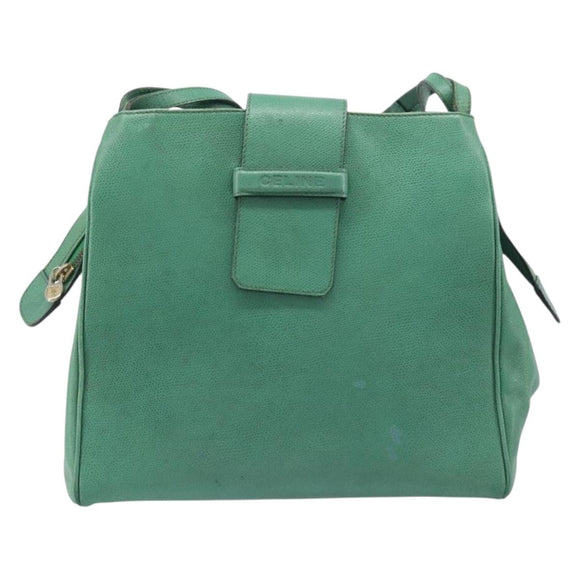CELINE Shoulder Bag Leather Green Gold Tone Auth bs37794