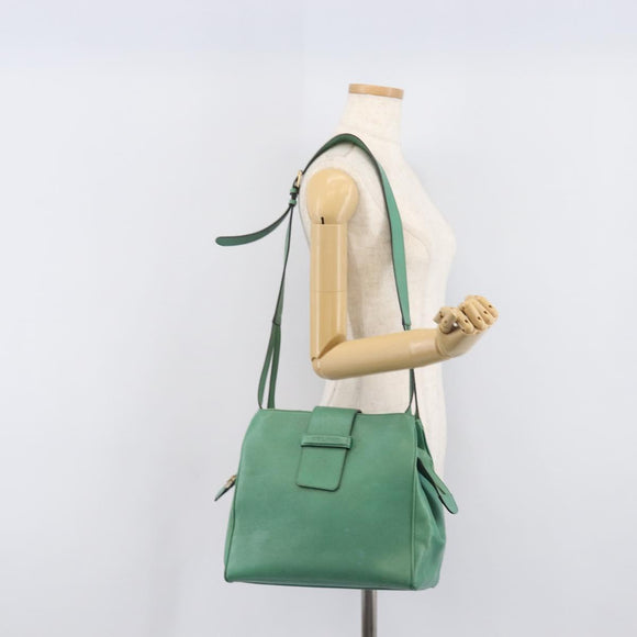 CELINE Shoulder Bag Leather Green Gold Tone Auth bs37794