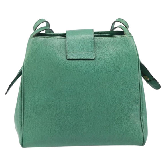 CELINE Shoulder Bag Leather Green Gold Tone Auth bs37794