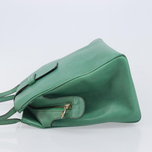 CELINE Shoulder Bag Leather Green Gold Tone Auth bs37794