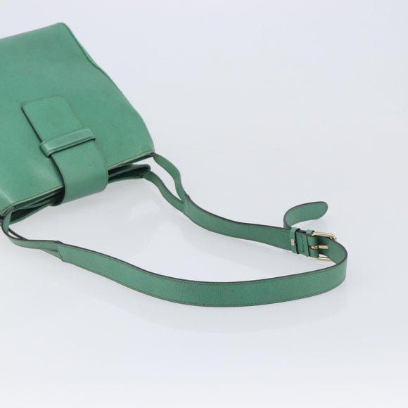 CELINE Shoulder Bag Leather Green Gold Tone Auth bs37794