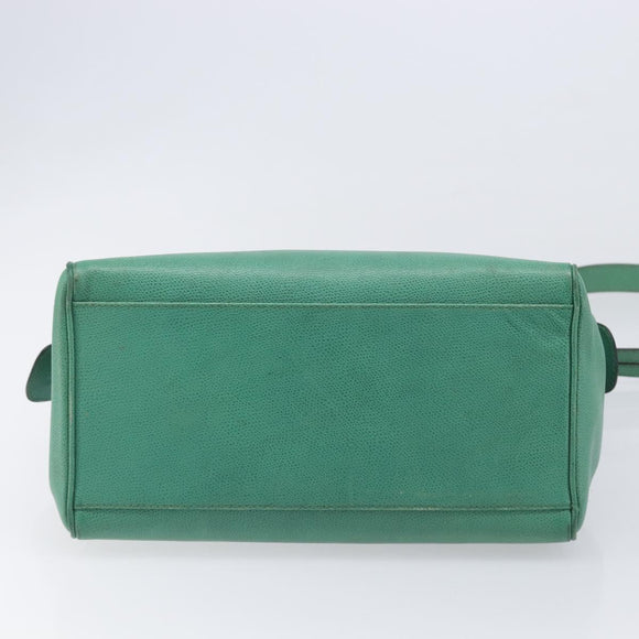 CELINE Shoulder Bag Leather Green Gold Tone Auth bs37794