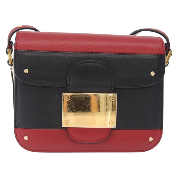 Valentino Shoulder Bag Leather Black Gold Tone Auth bs37798