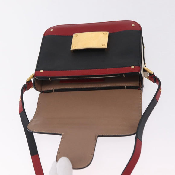 Valentino Shoulder Bag Leather Black Gold Tone Auth bs37798