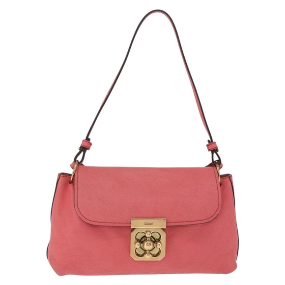 Chloe Elsie Shoulder Bag Leather Pink Gold Tone Auth bs37800