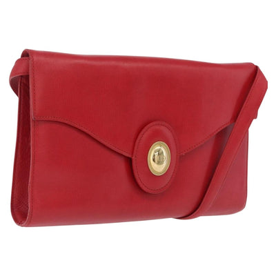 Christian Dior Shoulder Bag Leather Red Gold Tone Auth bs37803