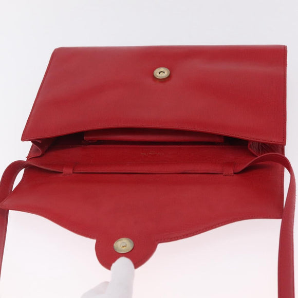 Christian Dior Shoulder Bag Leather Red Gold Tone Auth bs37803