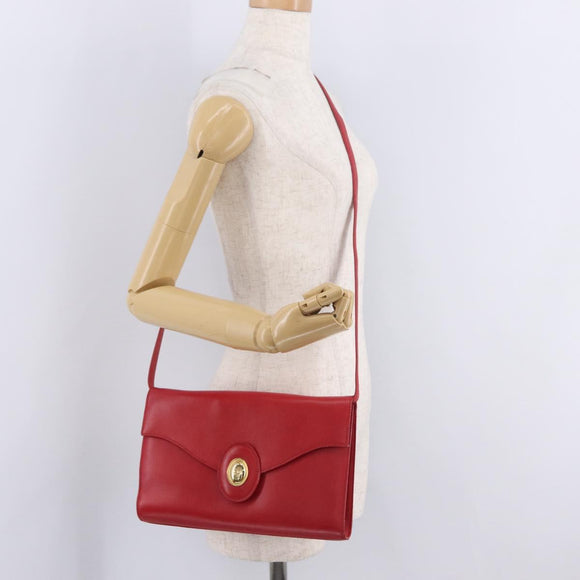 Christian Dior Shoulder Bag Leather Red Gold Tone Auth bs37803