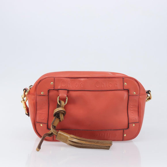 CELINE Chloe C Saluki Shoulder Bag Leather Canvas 2 Set Orange Auth bs37817
