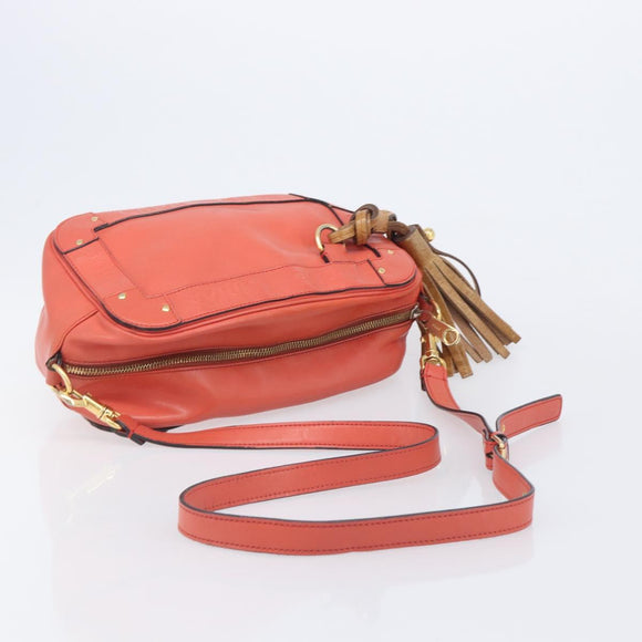 CELINE Chloe C Saluki Shoulder Bag Leather Canvas 2 Set Orange Auth bs37817