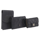 CHANEL Key Case Matelasse Card Case Leather 3 Set Black Gold CC Auth bs37818-1