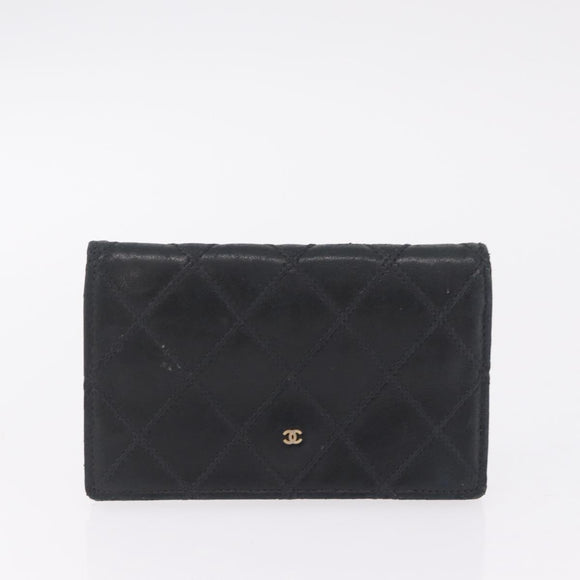 CHANEL Key Case Matelasse Card Case Leather 3 Set Black Gold CC Auth bs37818